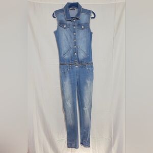 New Girl Full Length Jean Jumper Sleeveless, Zippered To Separate Top/bottom